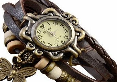 AccessoryStation Brown Butterfly Vintage Trial Order New Quartz Fashion Weave Wrap Around Leather Bracelet Lady Woman Wrist Watch