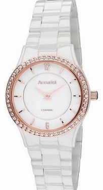 Ladies Crystal Set White Ceramic Bracelet Watch with Rose Gold LB1751W