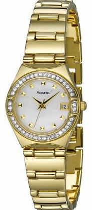 Accurist Ladies Gold Tone Stone Set Bracelet Watch LB1660 With Mother Of Pearl Dial