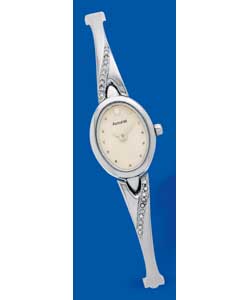 Accurist Ladies Plated Watch with Stone-Set Semi-Bangle