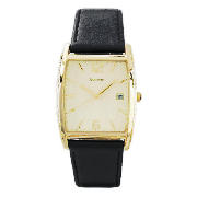 MENS BLACK LEATHER RECTANGULAR WATCH