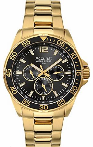 Accurist Mens Quartz Watch with Black Dial Analogue Display and Gold Stainless Steel Gold Plated Bracelet MB1040B