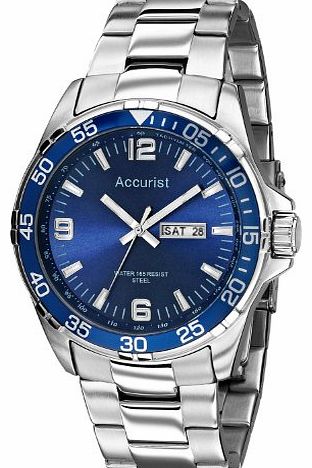 Accurist Mens Quartz Watch with Blue Dial Analogue Display and Silver Stainless Steel Bracelet MB1006N