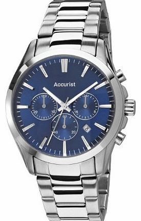 Mens Quartz Watch with Blue Dial Chronograph Display and Silver Stainless Steel Bracelet MB642N