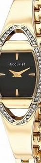 Accurist Womens Quartz Watch with Black Dial Analogue Display and Gold Stainless Steel Bracelet LB1456B