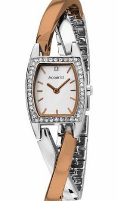 Accurist Womens Quartz Watch with Mother of Pearl Dial Analogue Display and Two Tone Stainless Steel Rose Gold Plated Bracelet LB1638P