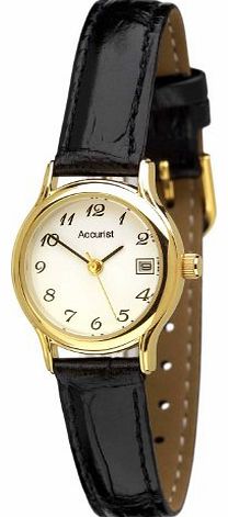 Accurist Womens Quartz Watch with White Dial Analogue Display and Black Leather Strap LS675WR