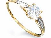 9ct Gold CZ Solitaire & Shoulder Ring