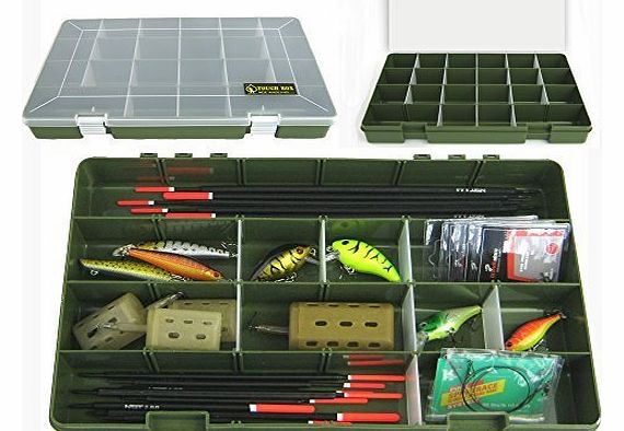 Tough Box Adjustable 22 Compartment Tray Fishing Tackle Box for Floats, Rigs, Lures & Other Equipment