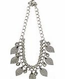 ACE Chunky Leaf And Crystal Necklace In Silver Finish