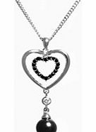 ACE Rhodium Plated Black Stone Set Heart Pendant