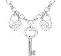 Rhodium Plated Key  Heart Pendant
