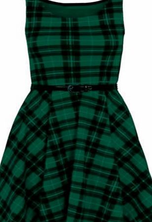 acl New Womens/girls tartan Check Print Skater Flared Dress Vest Top sizes S/M,M/L,16-26 (M/L (UK 12/14), black and green)