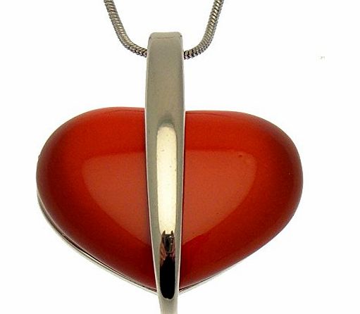 Acosta Jewellery Acosta - Red Cats Eye Stone - Contemporary Heart Necklace (Silver Tone) - Gift Boxed