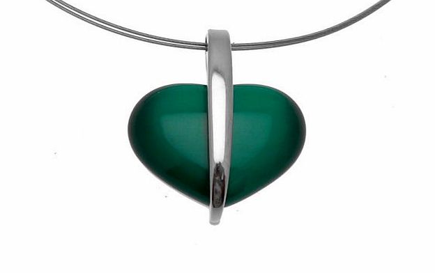 Acosta Jewellery Acosta - Vibrant Emerald Green Cats Eye Stone - Modern Heart Necklace on a Silver Tone Wire Necklet - Gift Boxed
