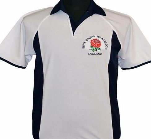 Active Wear England English Triple Crown 2014 Winners Rugby Style Shirt 6 Nations New S M L XL 2XL 3XL 4XL 5XL (XL, WHITE/NAVY)