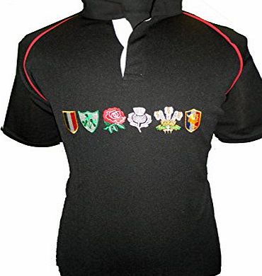 Active Wear Men rugby shirts six nation all team supporter fan size M TO 2XL (M, BLACK)