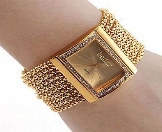 AD RayShop - Womens Gold Diamond Case Alloy Band Bracelet Watch