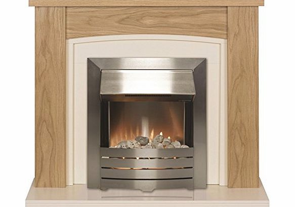 Chilton Oak Electric Fireplace Suite with Brushed Steel Electric Fire 2000W, Oak/Ivory