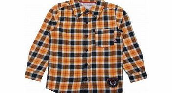 Adams Boys Navy and Ochre Brushed Cotton Checked Shirt