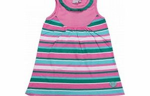 Girls Pink Candy Stripe Jersey Dress B7 L16/E7