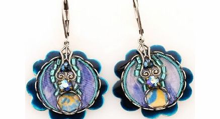 ADAYA  Round Dangle Earrings Designed by Israeli Artist Maya Rayten with Abstract Hand Painted Enamel, Alpaca, Beads and Swarovski Crystals