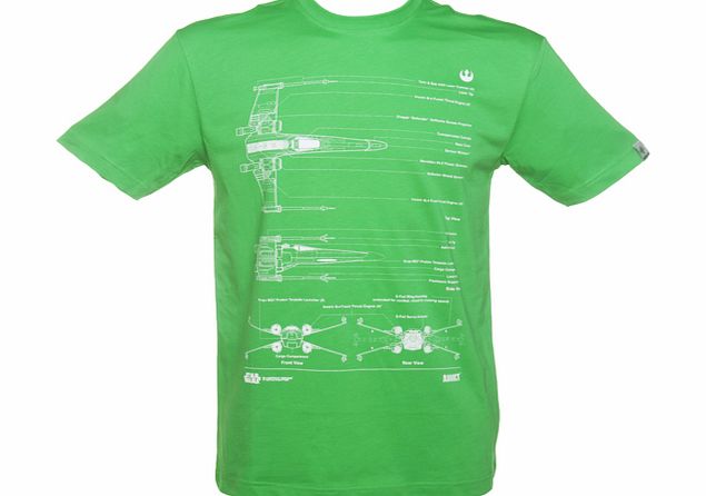 Mens Green X-Wing Fighter Blueprint T-Shirt