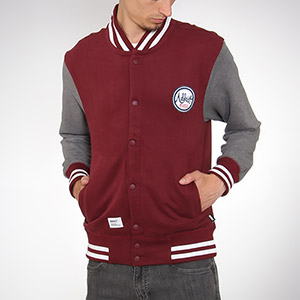 Addict Varsity Button sweat - Oxblood/Grey