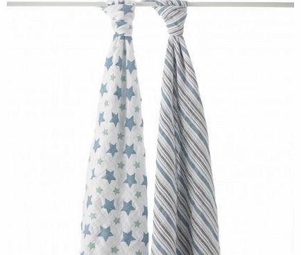 aden   anais Maxi Swaddle - Grey Stars - Pack of 2 `One size