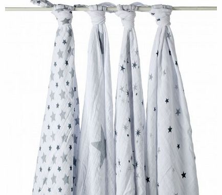 aden   anais Maxi Swaddle - Grey Stars - Pack of 4 `One size
