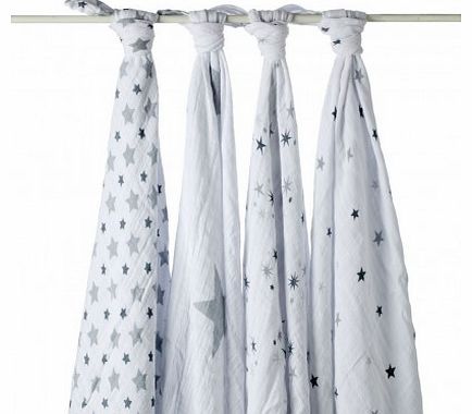 Maxi Swaddle - Grey Stars - Pack of 4 `One size