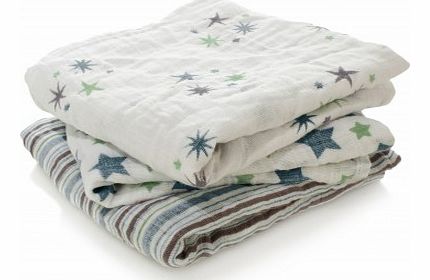 aden   anais Swaddle - Blue Stars - Pack of 3 `One size