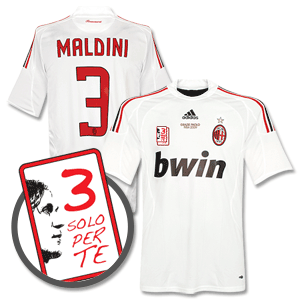 08-09 AC Milan Away Shirt + Grazie Paolo Emb. + Maldini 3 + Solo Per Te Patch