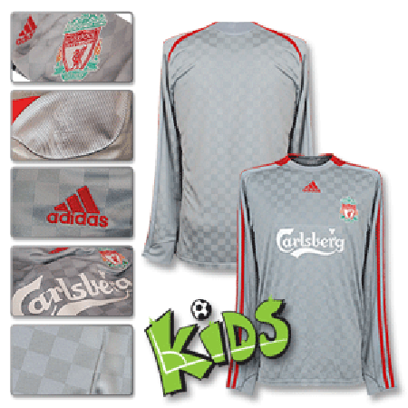 Adidas 08-09 Liverpool Away L/S Shirt - Boys - Silver/Red