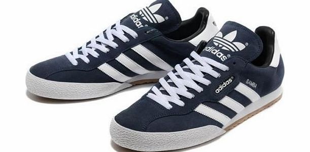 adidas  Samba Super Suede Leather Indoor Soccer Shoes Trainers - Navy Suede/White - UK 12