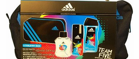 adidas  Team Five Gift Set 100ml EDT   150ml Body Spray   250ml Shower Gel   Bag