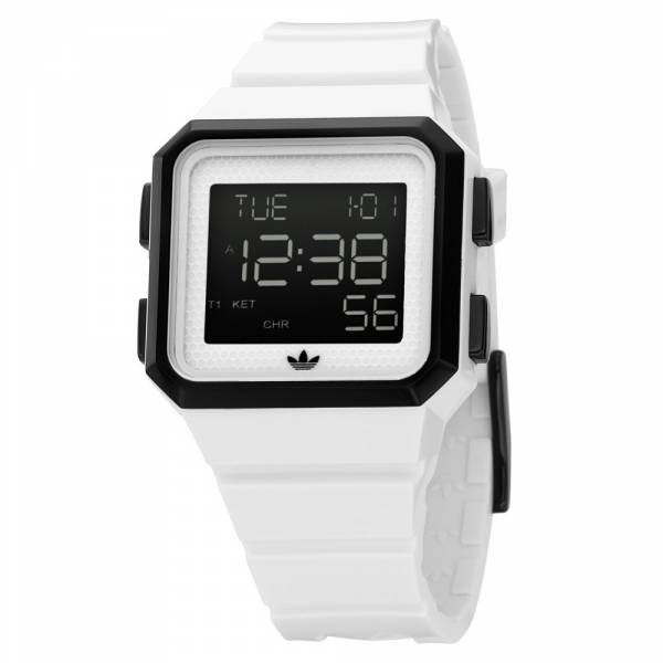 Adidas Black LCD Display Watch with White Strap