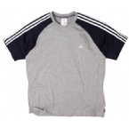 adidas Mens Essential 3 Stripe Crew Neck T-Shirt Grey