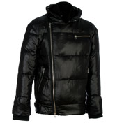 Down Biker Black Hooded Jacket