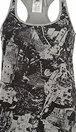 adidas Womens Ladies All Over Print Prime Tank Ladies Racer Back Sleeveless Top MedGrey/Black 6 (XS)