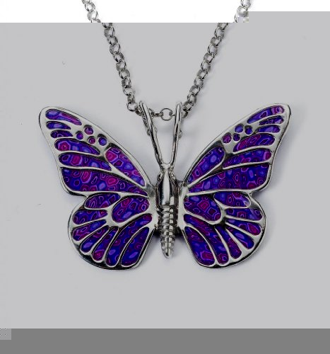 Purple Butterfly Pendant - Silver Insect Necklace - Polymer Clay Jewellery - Millefiori Charms for Women - Unique Birthday Gift - Handmade
