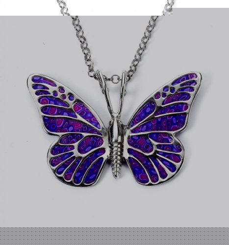 Adina Plastelina Handmade Jewellery Purple Butterfly Pendant - Silver Insect Necklace - Polymer Clay Jewellery - Millefiori Charms for Women - Unique Birthday Gift - Handmade