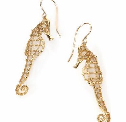 Adina Plastelina Handmade Jewellery Sea Creature Dangle Earrings - Pearl Seahorse Charm - Made of Polymer Clay - 24ct Gold Plated Sterling Silver - Romantic Gifts for Women - Bridal Wear