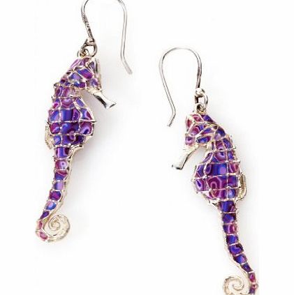 Sterling Silver Seahorse Dangle Earrings - Sea Creature Jewellery - Polymer Clay Charms - Millefiori Fimo Gift Ideas - Handmade Beach Wedding Bridal Wear