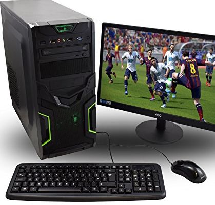 GAMING PC PACKAGE: Powerful Desktop Computer, 23.6 Inch 1080p Monitor with Speakers, Keyboard & Mouse Set (PC SPEC: AMD A8-6600K 4.2GHz Quad Core Processor with Radeon HD 8570D Graphics, USB