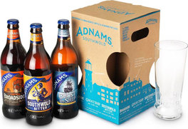 Adnams pint glass and three beer bottles gift box