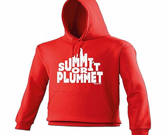 SUMMIT OR PLUMMET - ADRENALINE ADDICT (L - RED) NEW PREMIUM HOODIE - slogan funny clothing joke novelty vintage retro top mens ladies girl boy sweatshirt men women hoody hoodies fashion urban cool gee