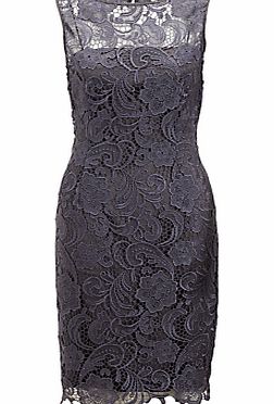 Illusion Lace Dress, Charcoal