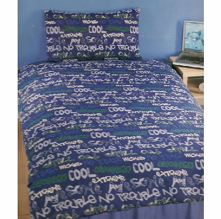 Adult Bedding Graphic Text Blue Single Duvet Cover and Pillowcase Bedding
