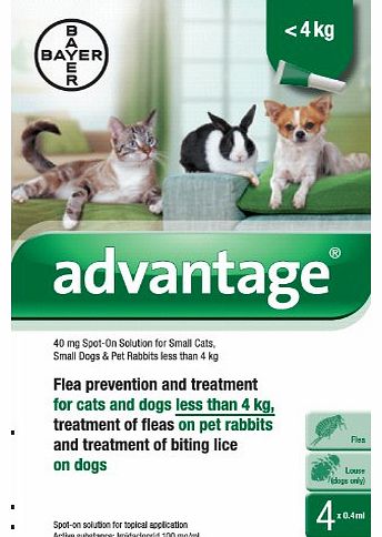 Advantage 40 mg Spot-On Solution for Small Cats, Small Dogs and Pet Rabbits (up tp 4kg)